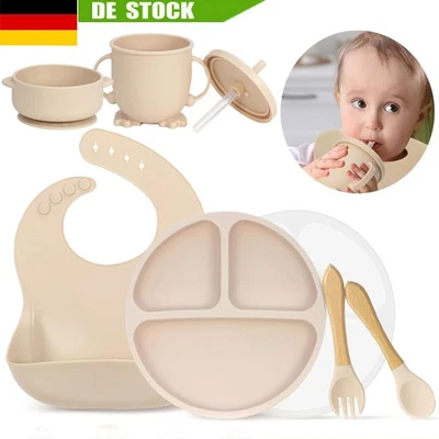 Silikon Baby Geschirrset Kindergeschirr 7 Stücke Kinder Teller Sets mit Saugnapf - Bild 1 von 4