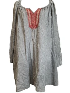 Catherines Striped Embroidered Peasant Tunic Top Womens 4X - Picture 1 of 11