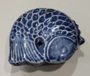 Korean Ceramic Water Dropper Carp Blue Glazed Pottery Vintage - Picture 1 of 6