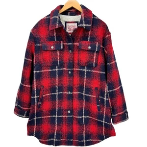 Levi's Mantel Damen 2x rot blau kariert Sherpa gefüttert durchgehender Reißverschluss + Druckknopf + Taschen - Bild 1 von 10