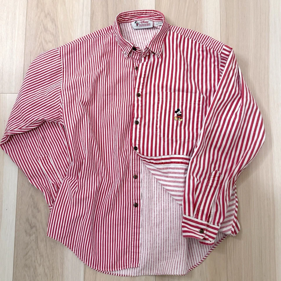 Camisa abotonada vintage de Mickey Mouse de Disney para hombre M roja blanca a rayas años 90 EE. UU. Foto 1 de 3