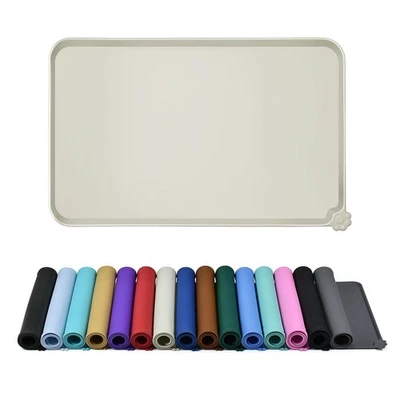 Alfombra de alimentación impermeable para mascotas con bordes elevados, antideslizante, sin BPA, a prueba de derrames Foto 1 de 4