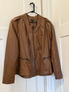 G.I.L.I. Burgundy/Brown Faux Leather Jacket Sz 14 - Fitted Fall Trendy Zip-Up - Picture 1 of 5