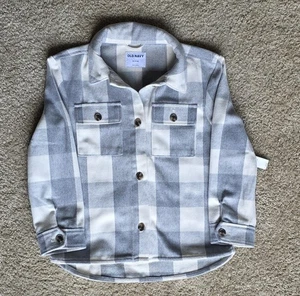 OLD NAVY New Youth Plaid Soft Brushed Utility Shacket Size XL Button Jacket Gray - Picture 1 of 6
