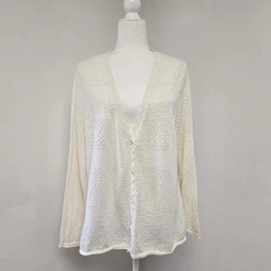 Frye Strickjacke XXL creme Pointelle Strick V-Ausschnitt leicht adrett Cottagecore - Bild 1 von 12