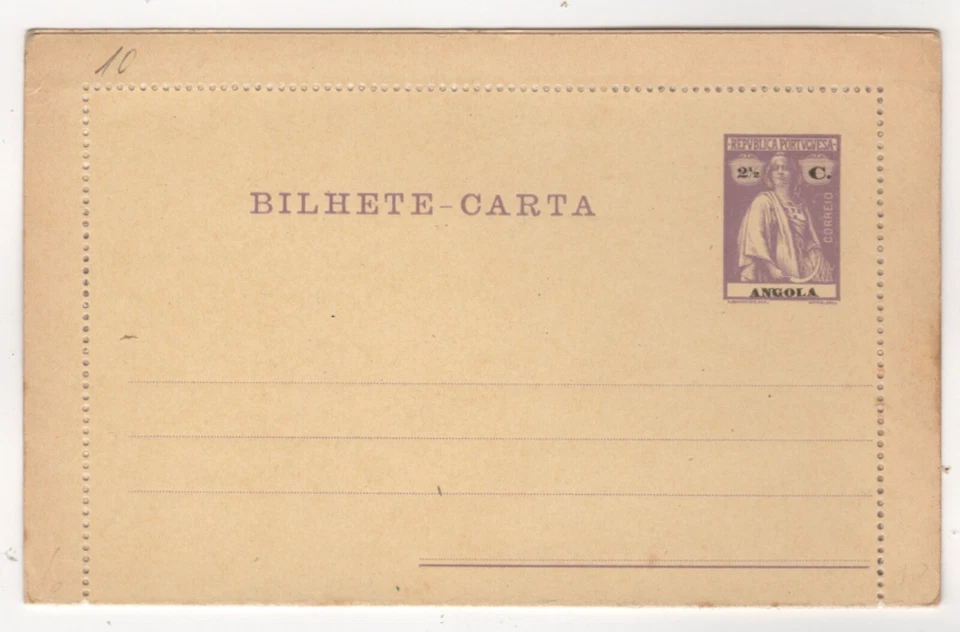 1914. Letter Card. Angola, 2½ Cent Violet on Yellowish. H&G 10. — 第 1/2 张图片