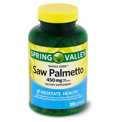 Suplemento dietético Spring Valley Saw Palmetto para la salud de la próstata, 200 unidades Foto 1 de 4