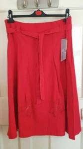 *BNWT* EPILOGUE Ladies Size 14 Red Floral Linen Casual Midi Summer Skirt H5 - Picture 1 of 6