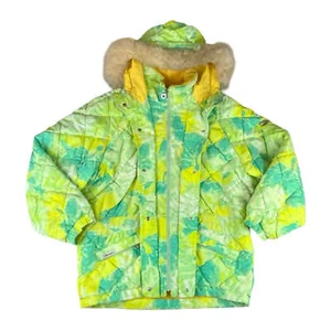 Chaqueta Ellesse con capucha de piel amarilla verde vintage años 90 M L - Imagen 1 de 3