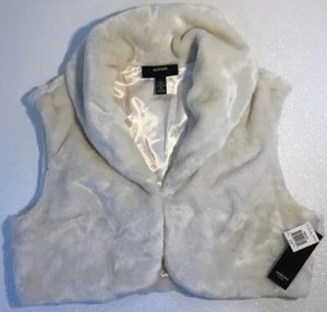 NEW ALFANI Womens Faux Ivory White Fur Coat Dress Jacket Size Large Vest Bolero - Picture 1 of 12