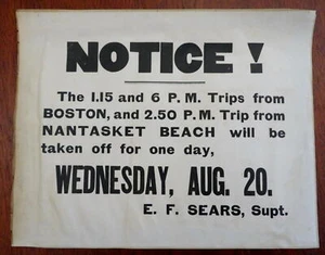 Boston to Nantucket Steamship Trip c. 1880's E.F. Sears advertising broadside - Picture 1 of 3