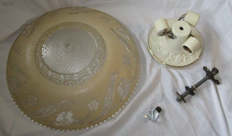 VTG 1940's MCM PORCELIER Ceiling 3 Light Fixture 14" Flush Frosted glass shade Cover
