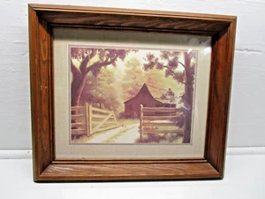 Bellissimo quadro primitivo campagna fienile fattoria recinzione 20"x17" cornice legno massello vintage - Foto 1 di 4