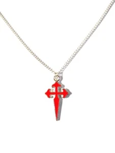 Jakobus Kreuz Pilger Anhänger - rote Emaille - an silberner Panzerkette - - Bild 1 von 4