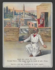 Antike christliche Unterrichtskarte - Peter und Cornelius - Lektion 3, Apr 1916 - Bild 1 von 2