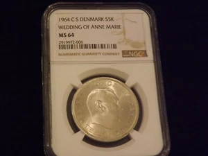 1964 CS  5 Kroner  Wedding Of Anne  Marie    Denmark    NGC MS 64 - Picture 1 of 2