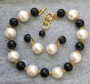 VTG Anne Klein pearl Necklace choker earrings set Gold tone Couture Designer EC - Imagen 1 de 3