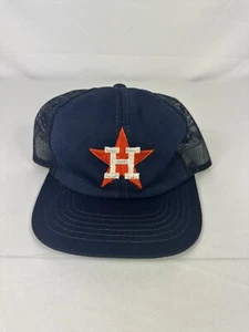 Jugend Houston Astros Vintage 80er MLB Trucker Netz Mütze SIGNIERT marineblau Youngan Druckknopf - Bild 1 von 5