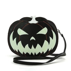 Halloween Calabaza Negra Brilla en la Oscuridad Bandolera Bolso de Hombro Motor Loco - Imagen 1 de 3