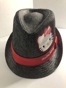 Hello Kitty Fedora Bucket Hat Grey, Silver Black and Red One Size New