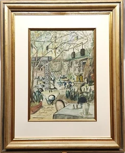 ORIGINAL MITTE 20. JH. SIGNIERTES AQUARELL, HOF ZWEIER SCHWESTERN, NEW ORLEANS, 1959 - Bild 1 von 24