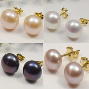 Orecchini a perno naturali Akoya 7-12,5 mm all'ingrosso nero/bianco/rosa/viola AAA - Foto 1 di 14