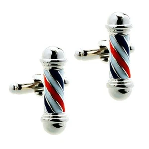 BARBER SHOP POLE CUFFLINKS Classic Hair Stylist Hairdresser w GIFT BAG Wedding - Picture 1 of 3