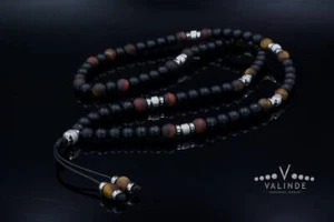 Collar de piedra preciosa para hombre ónix ojo de tigre hematita 70 cm - Imagen 1 de 7