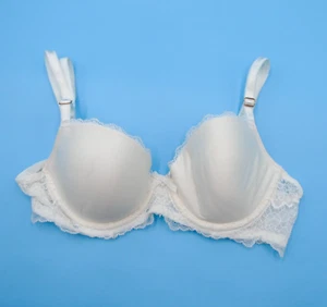 Victorias Secret 32C Dream Angels Lined Demi White Lace Fringe Lingerie Bra New - Picture 1 of 8