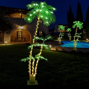 6FT Deluxe Solar LED Lighted Palm Trees Light Waterproof for Outdoor Patio Yard - Picture 1 of 9