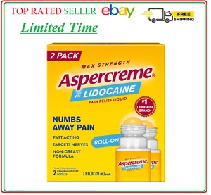 Max Strength Aspercreme 4% Lidocaine Pain Relief Liquid Roll-On, 2 Pack - Picture 1 of 2