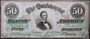 1863 $50 Confederate States Of America Currency T57 R.4 CR414 AU+ INK? P71 - Picture 1 of 2