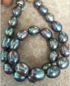 10-11mm Natural Tahitian Baroque Peacock Black Pearl Loose Beads 15'' Strand - Picture 1 of 3
