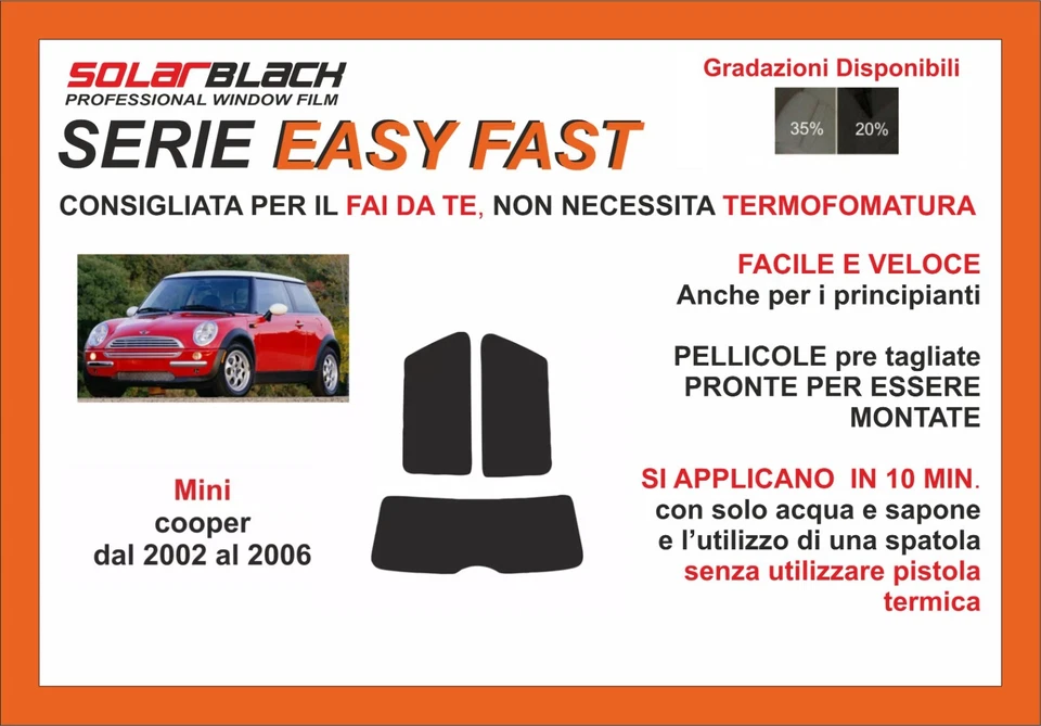 pellicole oscuranti vetri mini cooper dal 02-06 kit poster Easy Fast - Imagen 1 de 1