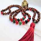 8 mm natürlicher Knoten Sandelholz rubinrot Jade Perlen Halskette Zen Chakra formelle Veranstaltung