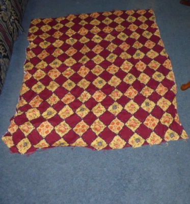 Tecido de colcha vintage por Crantex cerca de 1 1/3 jarda vermelho/amarelo vermelho e rosa flores - Imagem 1 de 4