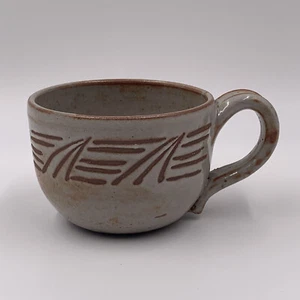 Handmade Pottery Mug Carved Design Glazed Coffee Tea  - Picture 1 of 5