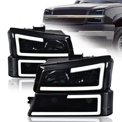 LED DRL Headlights Lamp Fit For 2003-2006 Chevy Silverado Avalanche Black Smoke - Image 1 of 4