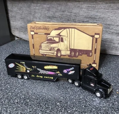 Ertl White GMC Cab with Trailer Jr. Drag Racing Die Cast 1/64 Scale - Image 1 of 3