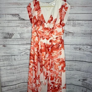 Eliza J Size 14 Floral Maxi Dress Red Chiffon Wrap V-Neck - Picture 1 of 3