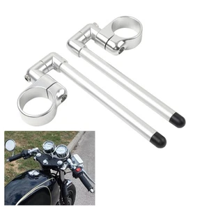 58MM Cafe Racer Bars 7/8"Motorcycle Universal Clip-On Handlebar Fork Tube Silver - Picture 1 of 11