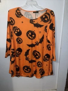 New Veranee 3/4 Sleeve Halloween Orange & Black Shirt Woman's Size 3XL XXXL - Picture 1 of 5