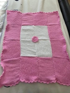 Hand Knitted Baby Blanket In Pink And White - Picture 1 of 1