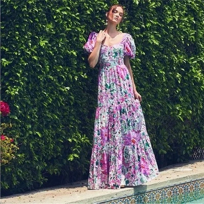 Belle by Badgley Mischka Mia Sweetheart Neckline Puff Sleeve Floral Dress NWT 4 - Image 1 of 4