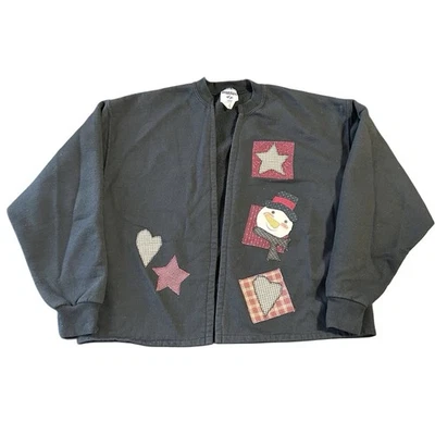 Sudadera Vintage Jerzees Cárdigan Abierto Grande Bordado Navidad Patchwork Foto 1 de 4
