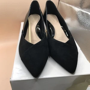 Taryn Rose Shoes Pumps Suede Patent Leather Kitten Heel Pumps Natania Black 9M - Picture 1 of 11