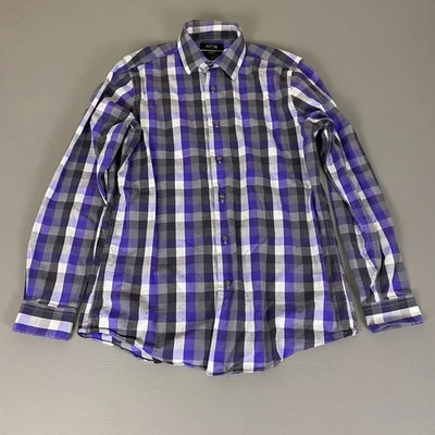 Apt 9 Dress Shirt Men's 16 34/35 Purple Plaid Stretch Slim Fit Long Sleeve - Image 1 of 4