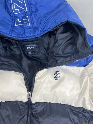 Izod Hombre M Puffer Chaqueta Abrigo Sudadera con Capucha Bolsillos Blanco Azul Bombardero Foto 1 de 4