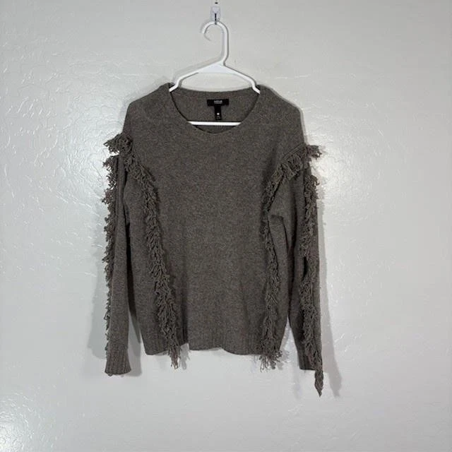Suéter Aqua Cashmere Mujer Grande Marrón Flecos Pullover 100% Cachemira Tejido Suave Foto 1 de 4