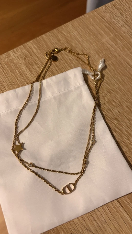 AUTÉNTICO DIOR Petit CD Doble Cadena Cristal Logo Dije Collar N1155PMTCY_D301 Foto 1 de 1